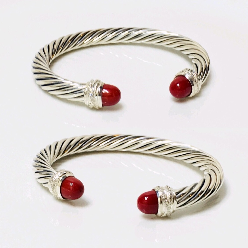 David Yurman Carnelian Diamond Cable Cuff Bracelet - Picture 2 of 8